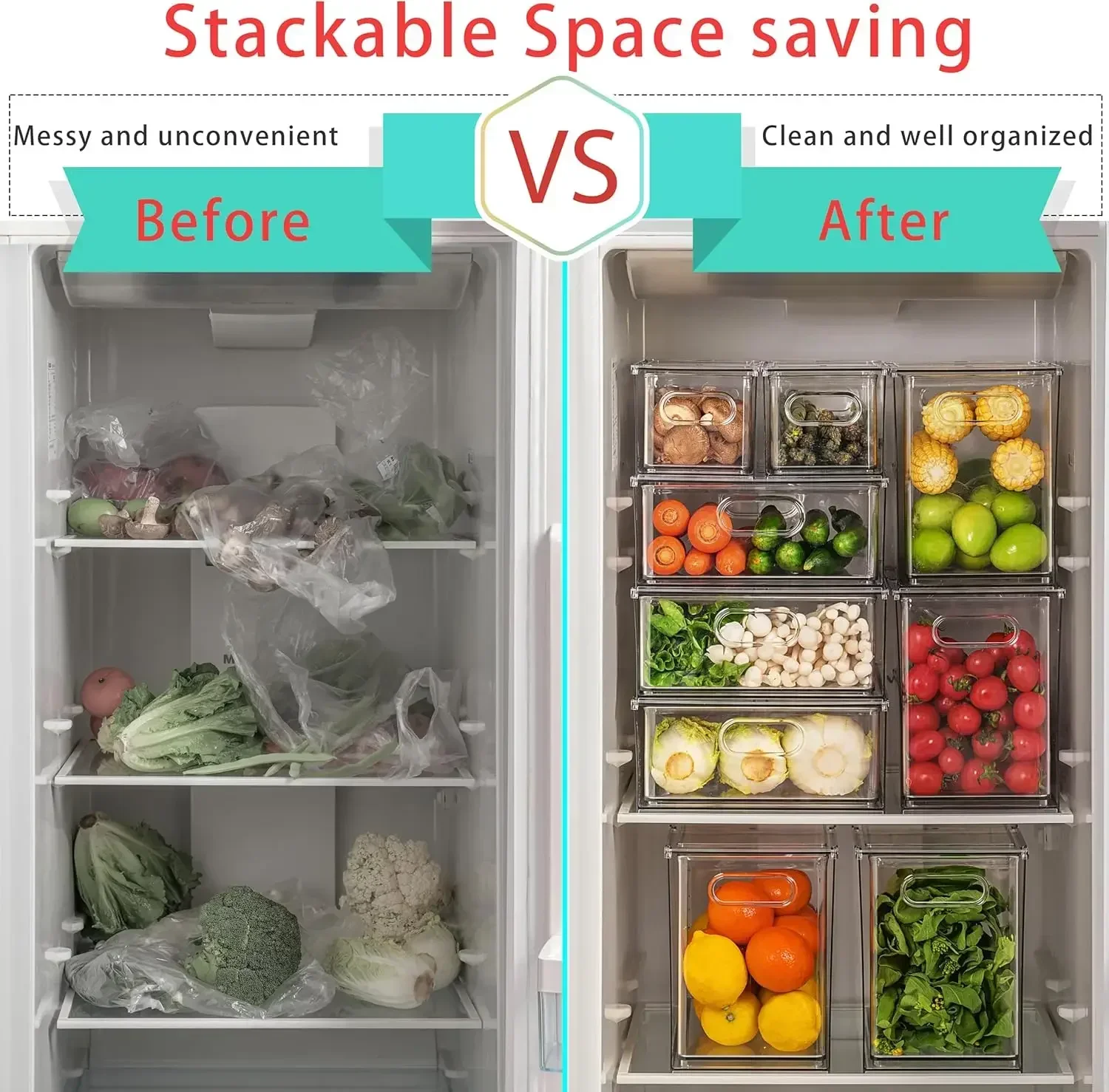 

[Best Seller, Limited Stock!]7Pack Clear Fridge Drawer Organizer Pull out Bins Stackable Refrigerator Organizer Bins Handle for