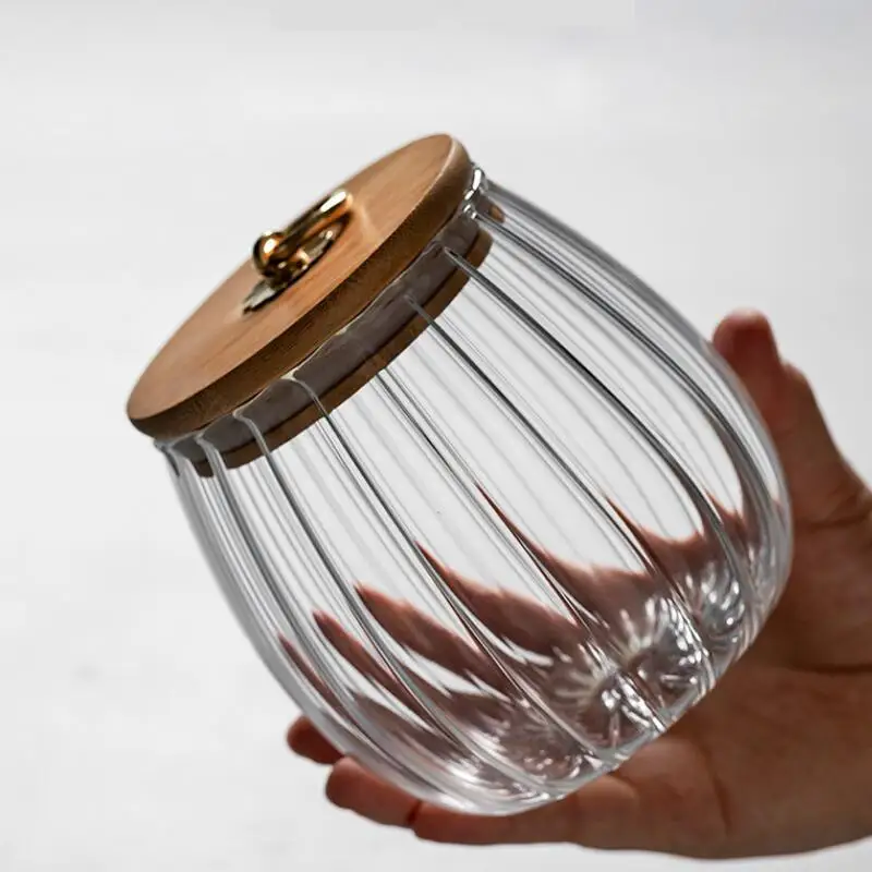 

Creative glass sealed jar Tea jar Household food grade large capacity sugar jar Striped storage jar