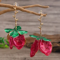 Two pairs of fashionable pendant earrings for women, creative rose red drip oil pendant feeling pleated enamel rose unique earri