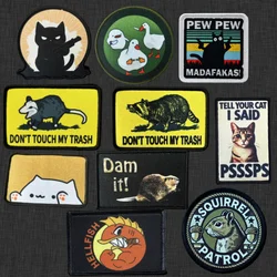 Funny Animal Morale Badge FAFO Cat Printed Hook&Loop Patches Bongo Fat Cat Meme Armband Don't Touch My Trash Raccoon Stickers