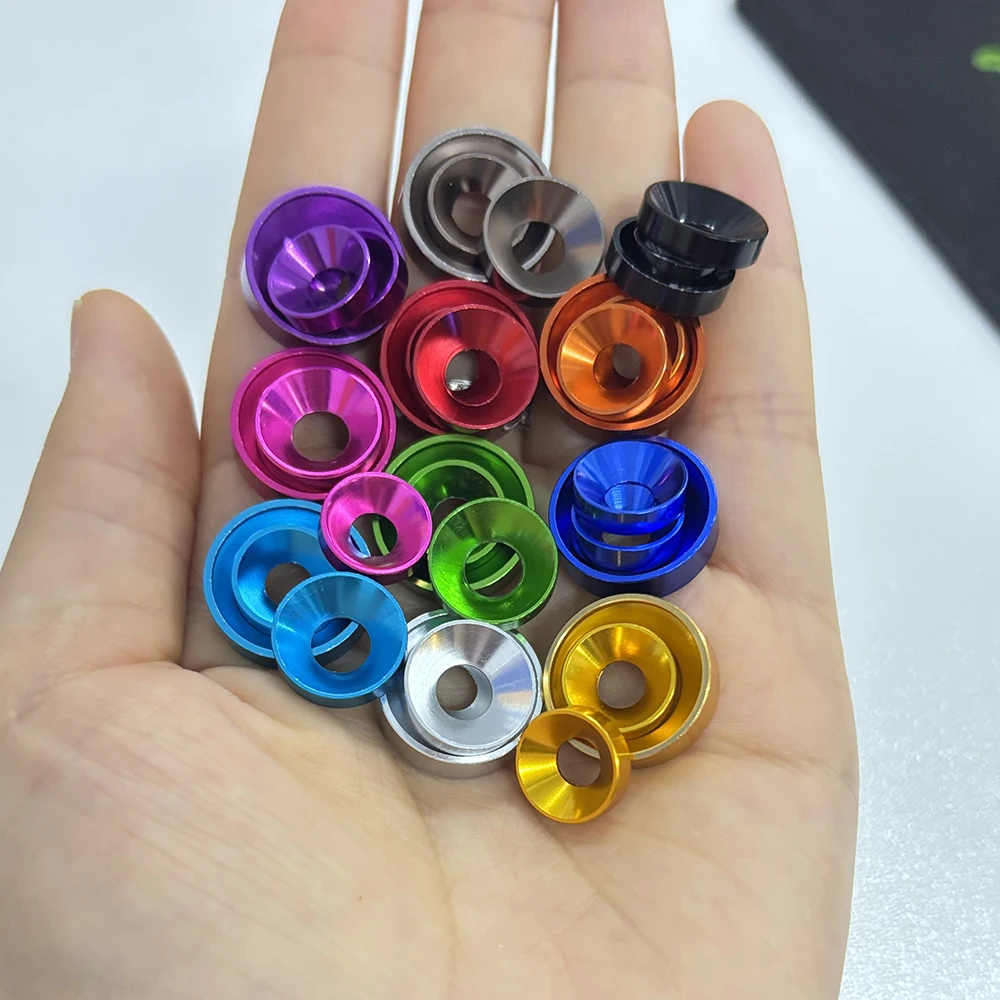 15Pcs  Aluminum Alloy Conical Washers Aluminium Colorful Anodized For Countersunk Screw Spacers Gasket  M2 M2.5 M3 M4 M5 M6 M8