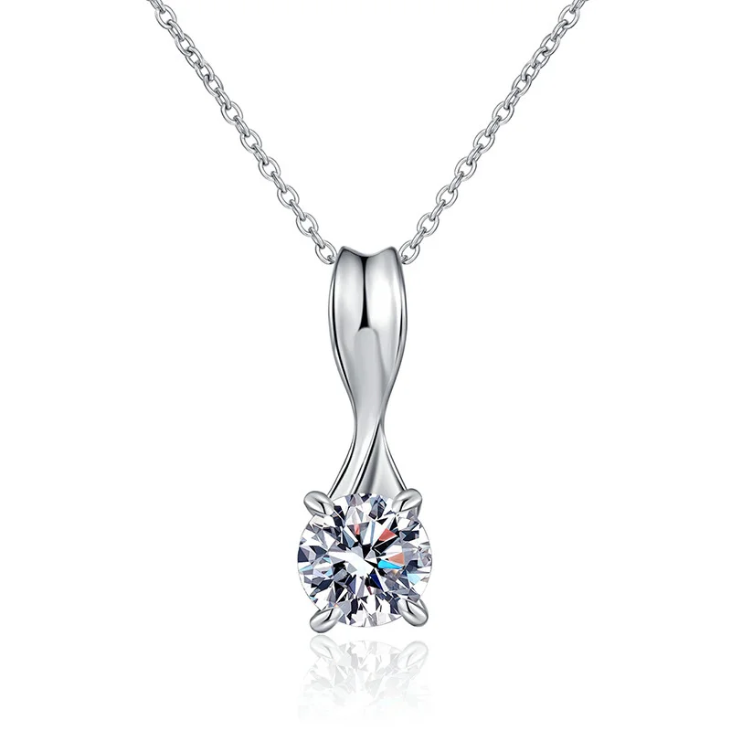 

Moissanite Pendant on Luxury High Grade 1 Carat Rotating Bow Necklace Sterling Silver Wedding Engagement Jewelry
