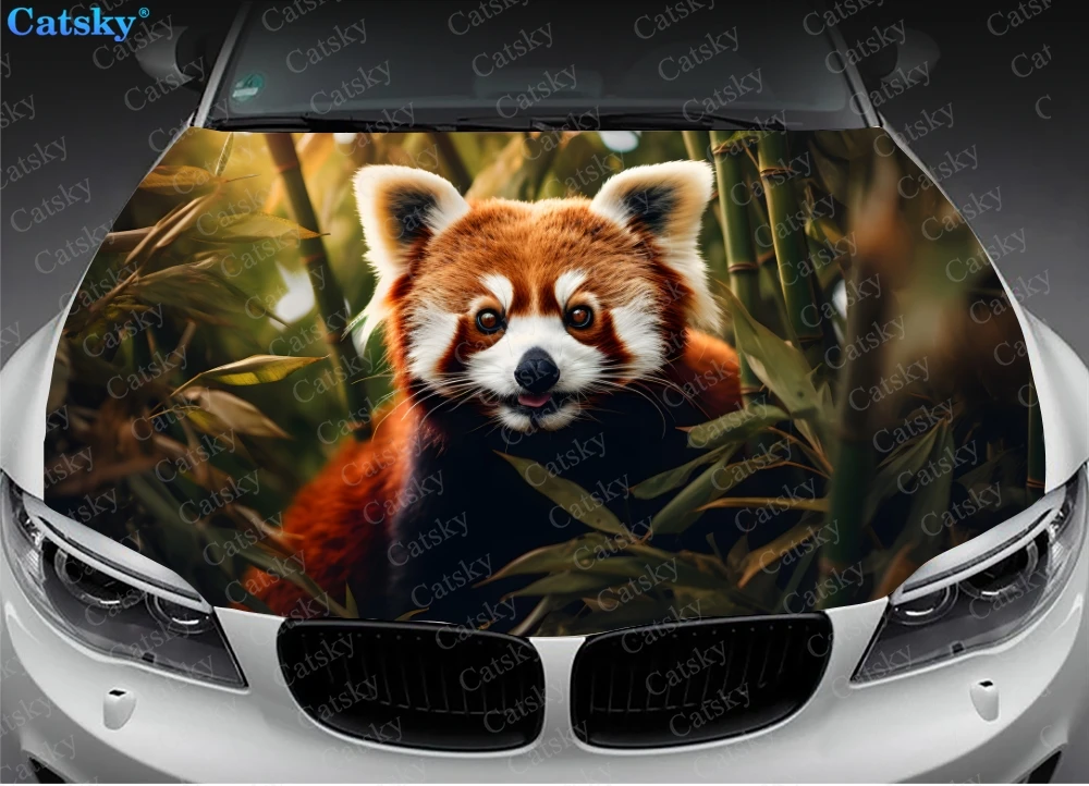 Cute Baby Red Panda Car Hood Vinyl Stickers Wrap Vinyl Film Engine Cover Decals Sticker Universal Car Hood Protective Film