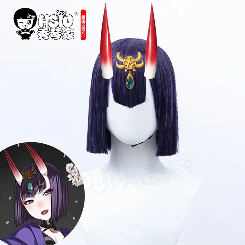 

HSIU Fate Grand Order FGO cosplay Shuten Douji Wig Purple short hair + Free gift brand wig cap