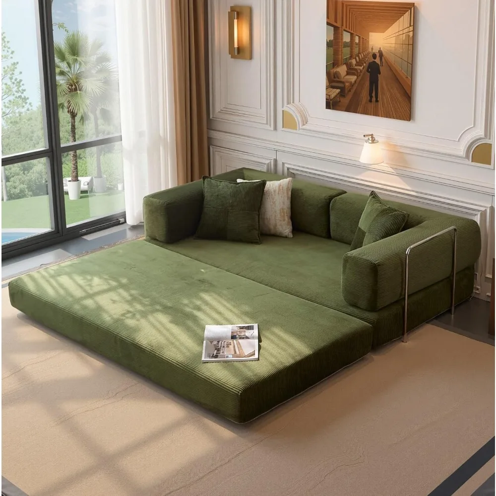 

78.8" Modular Convertible Sofa Bed with Corduroy Cover, 2 in 1 Floor Couch with Armrests and Backrest – Compression Sofa in Box