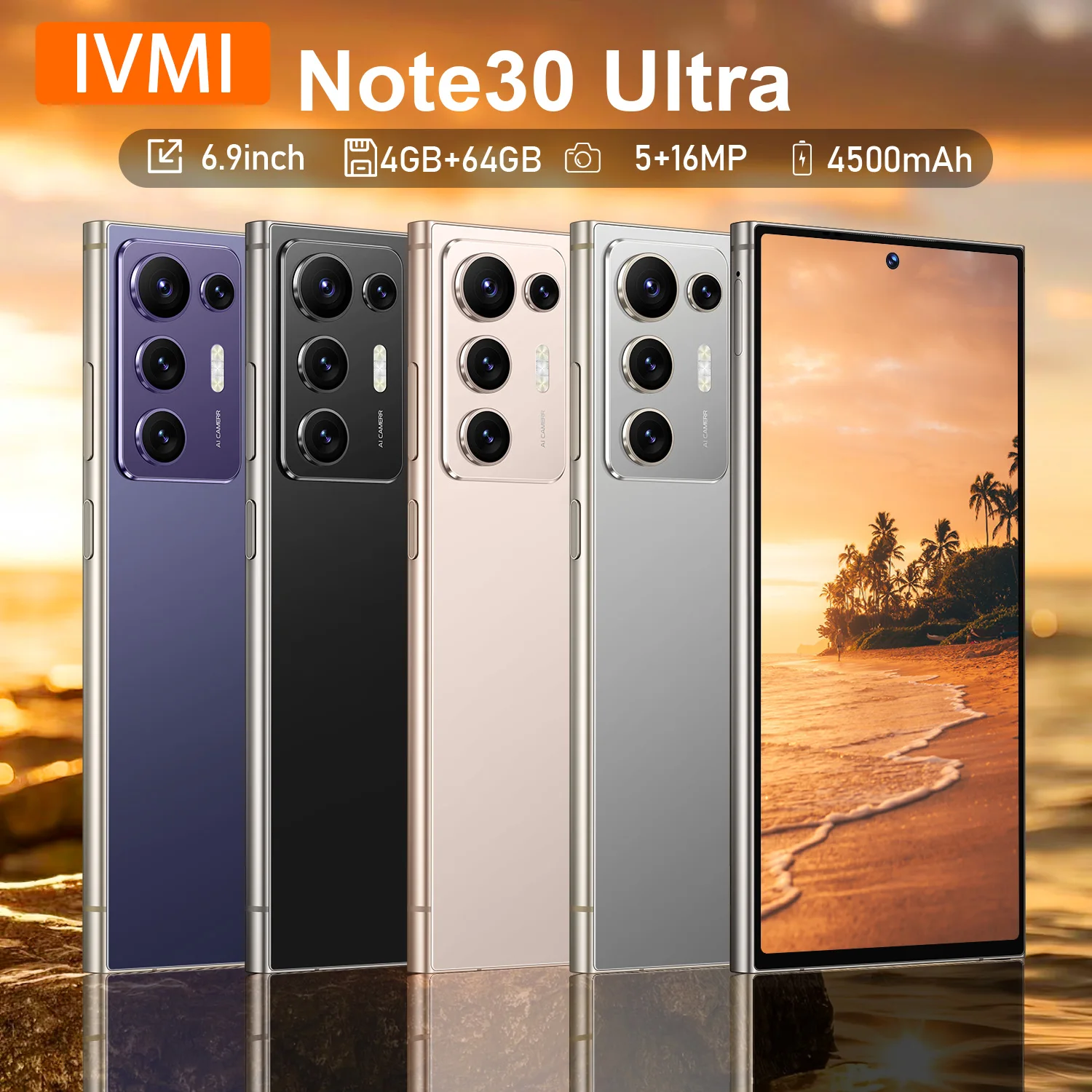 IVMI Global Note30 Ultra Smartphone Android 10 4GB RAM 64GB ROM 16MP Google Play Store Face ID 4G Network Wifi Mobile Phones