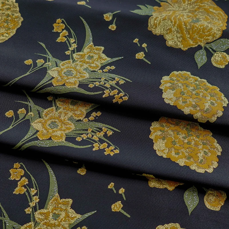 

Gold Thread French Style Jacquard Fabric Vintage Embossed Qipao Dress Material Spring Autumn Tea Time Crossbody Bag Textile