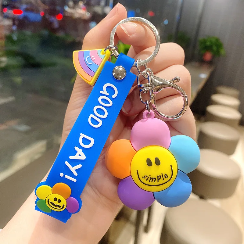 Creative Personality Colorful Smiley Face Flower Cute Cartoon Key Chain Pendant Drop Glue Pvc Car Key Pendant