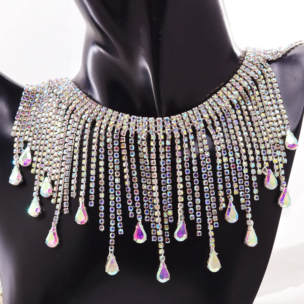 1 yard hot AB color drop pendant Long tassel claw chain necklace Rhinestone Crystal metal clothing Shoe accessories Sewing DIY