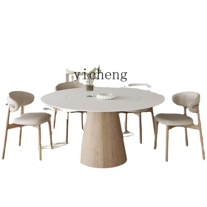 Xl Nordic Solid Wood Stone Plate round Table Pure White Home Dining Table Wood Color round Table