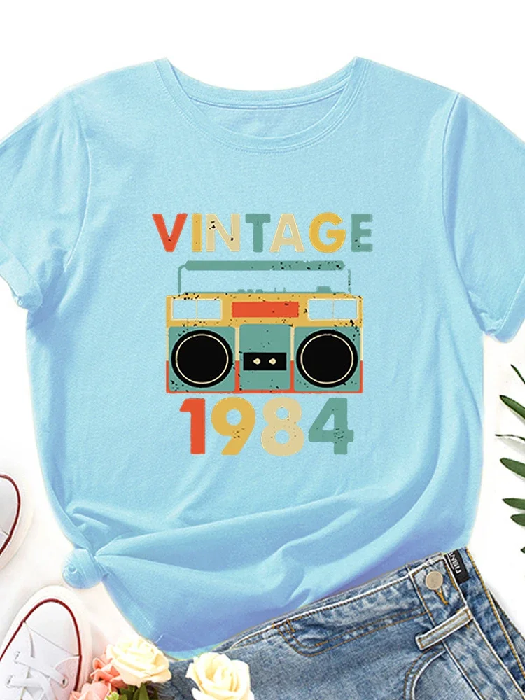 المرأة التي شيرت خمر 1984 مسجل طباعة المرأة تي شيرت قصير الأكمام س الرقبة فضفاضة السيدات تي شيرت بلايز الملابس Camisetas Mujer #3
