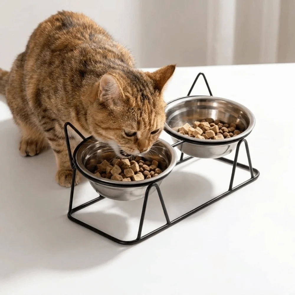 Fall-Resistant Raised Pet Feeding Bowls Anti Overturning Thickened Cat Double Bowls with Stand Neck Protection Bowl Pet Supplies