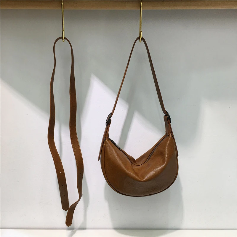 Simple Design Dumpling Shoulder Bags Women Texture Leather Large Capacity Solid Versatile Handbags Street Vintage Crossbody Bag