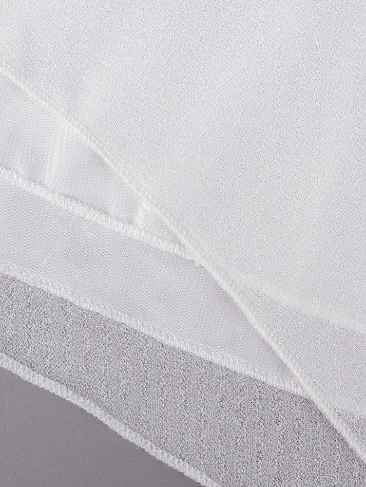 Plus-Size Damen Herbst 2026 Freizeitkleidung, einfarbiges Kurzarmhemd mit Rüschenärmeln, Schleifendetail und asymmetrischem Saum. – Detail 6