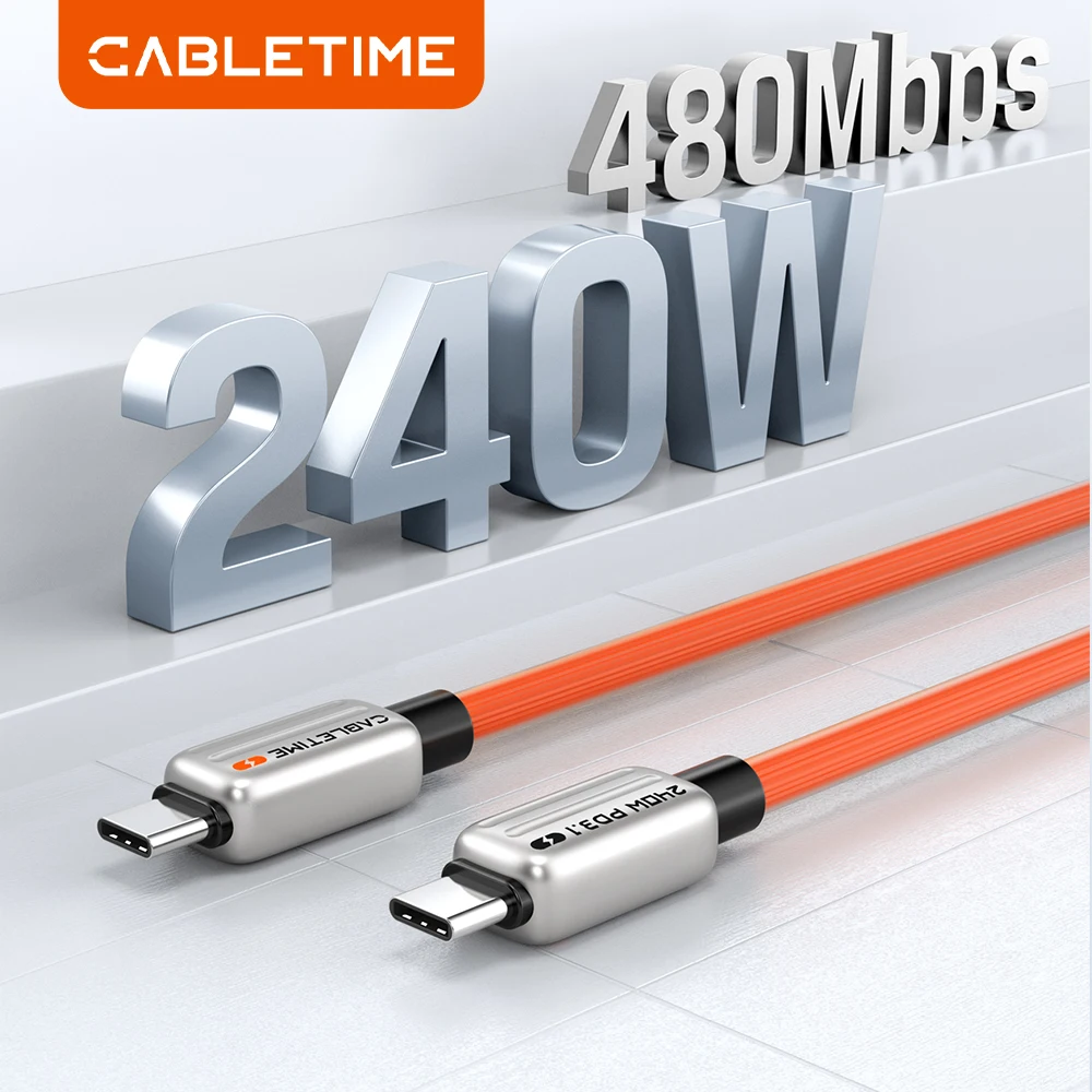 CABLETIME PD240W USB Typ C Kabel PD3.1 Schnellladung Schnellladegerät USB C Kabel für MacBook Samsung Xiaomi PD240W 48V5A Kabel