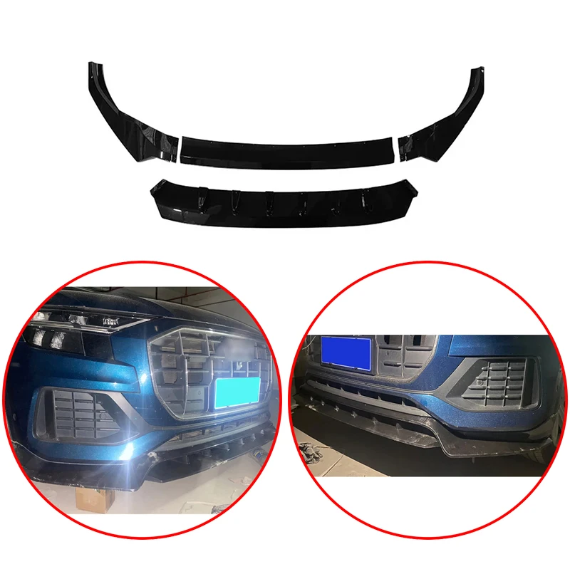 4Pcs High Quality ABS Car Front Bumper Lip Spoiler Protector Canards Lower Diffuser Body Kit Splitter For Audi Q8 2018 To Up