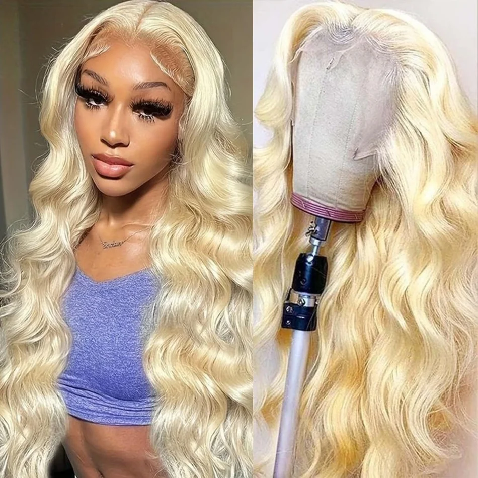 Wig Rambut Asli Brasil Blonde Body Wave Lace Front HD Transparan 13x4 13x6 613 Pre Plucked Lace Frontal Wig 30 36 Inch