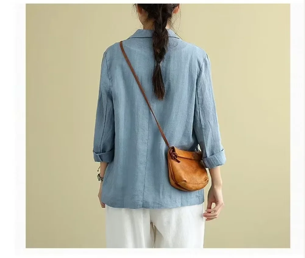 2026 NEW Summer Women Leisure Thin Blazer Jacket Korean Loose Solid Color Cotton Linen Small Suits Coat Female Casual Blazers