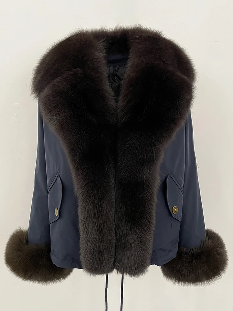 2025 여성용 따뜻한 퍼 커프스 패딩 재킷 패션 빅 리얼 폭스 퍼 칼라 다운 코트 신상 방수 가을 겨울 의류 여성용