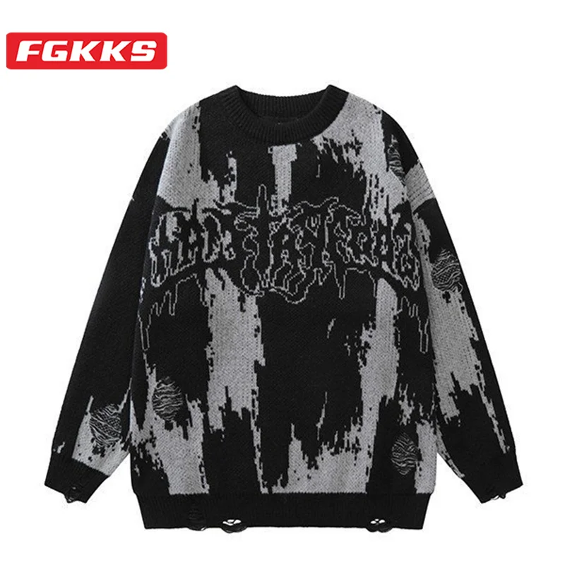

FGKKS 2023, уличный повседневный свитер для мужчин из чистого хлопка, тонкая вышивка, модный топ, высокое качество, дизайн, популярный повседневный свитер для мужчин