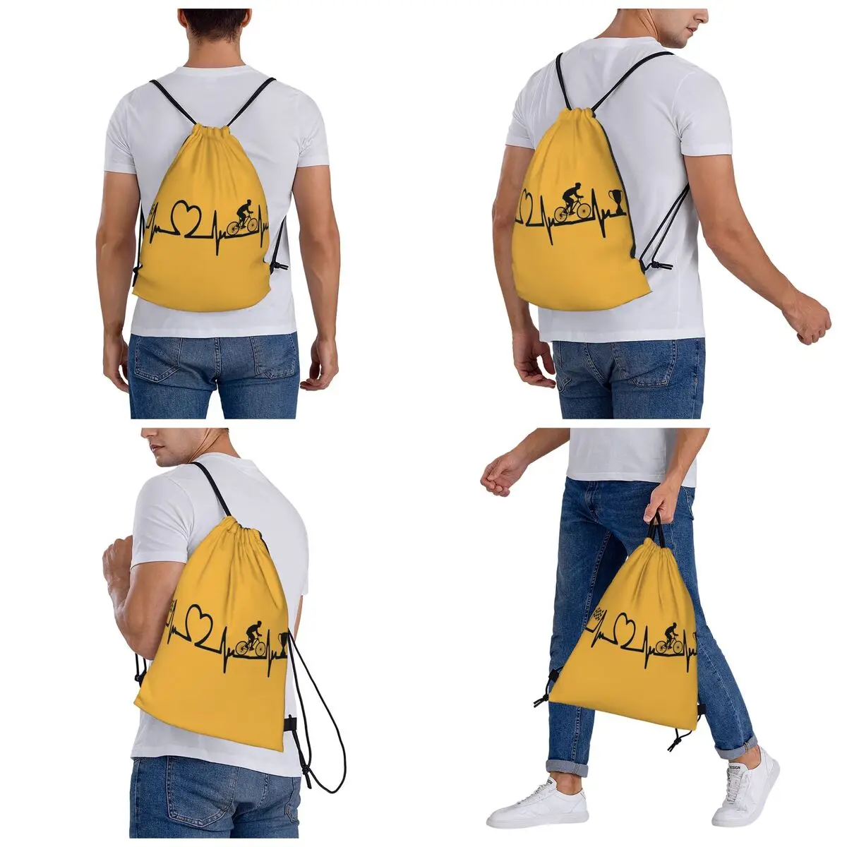 Cycling Heartbeat Backpacks Multi-function Portable Drawstring Bundle Pocket Storage Bag Book Bags For Man Woman Students