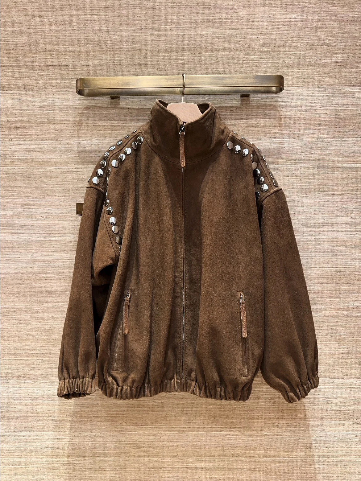 Heidd Spring Summer 2026 Suede Jacket with Rivet Decoration Stand Collar Zipper Closure Casual Style Women's Short Outerwear