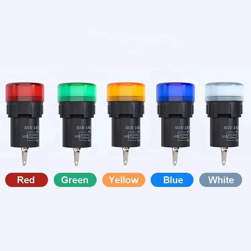 AD16-16E LED Indicator Signal Light Opening 16mm 6V 12V 24V 110V AC220V AC380V Red/Green/Yellow/Blue/White