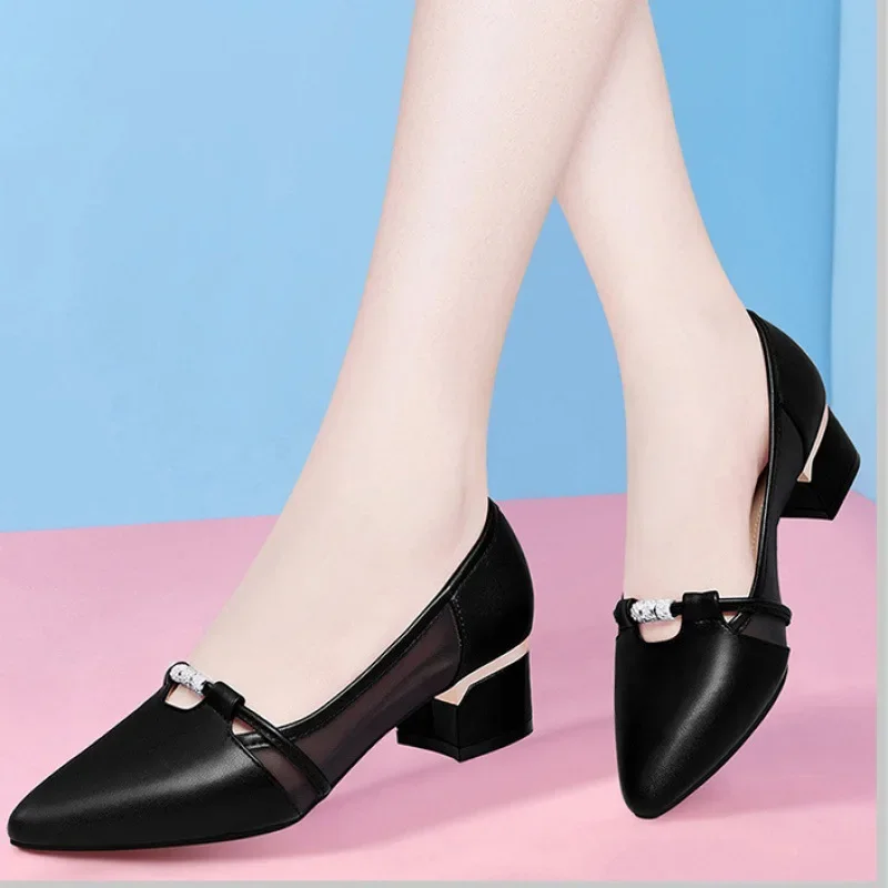 2023 Zapato Negro Tacon Women Cute Sweet High Quality Green Slip on Heel Pumps for Party Ladies Casual Comfort Shoes