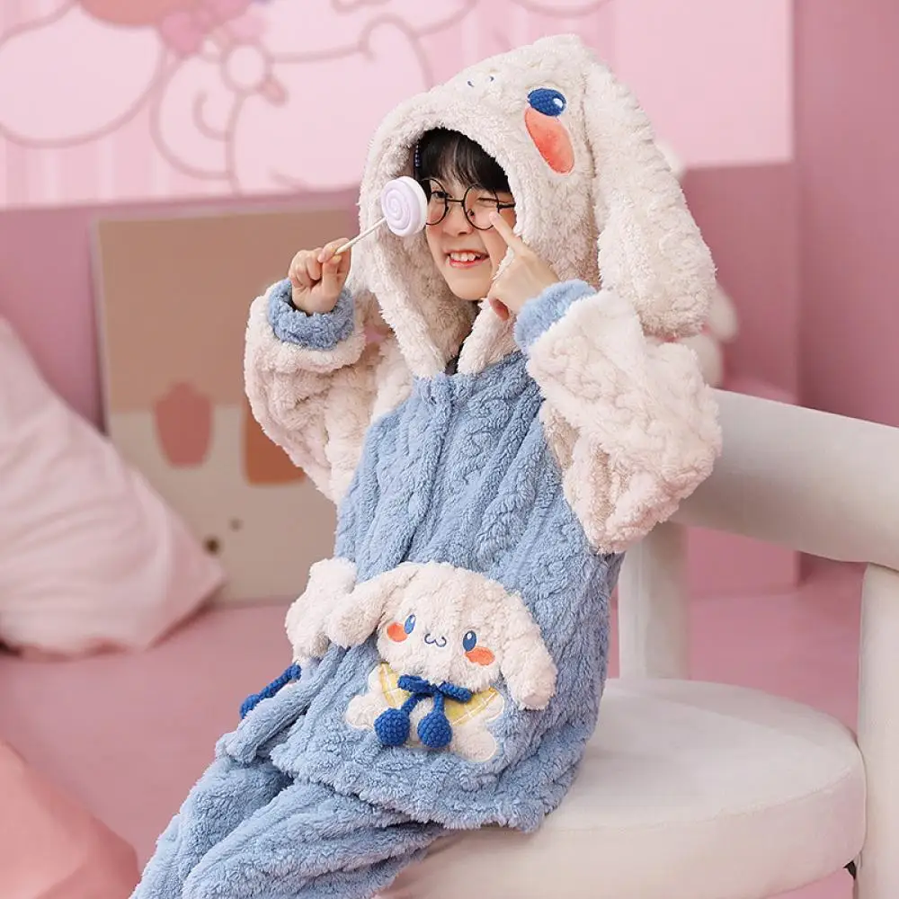 Kawaii سينامورول كورومي كورومي الأطفال الفانيلا بيجامة أنيمي سانريو الخريف الشتاء الفتيات الدافئة رشاقته المتسكعون Homewear مجموعة #2
