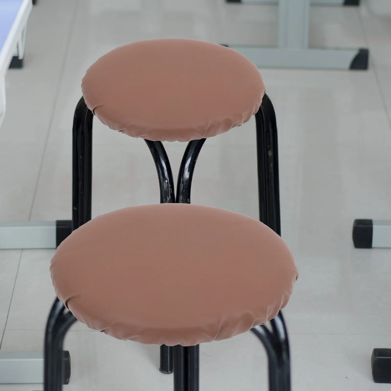 PU Waterproof Round Stool Cover Elastic Slip Barstool Seat Protector 34-35Cm Office Chair Salon Footstool Cushion