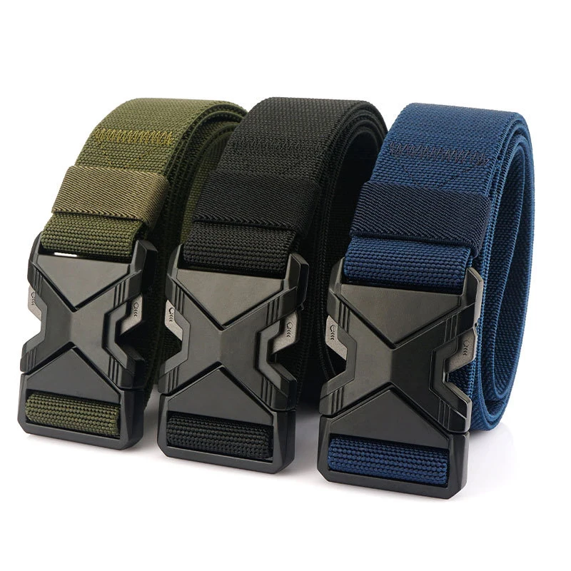 

New Metal Pluggable Buckle Tactical Belt Breathable Elastic Military Quick Release Belts For Men Stretch Pants Waistband Hunting