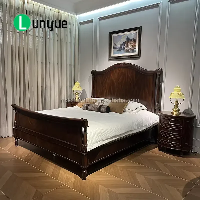 American Retro All Solid Wood Double Bed Eco Friendly Paint Master Bedroom Furniture Durable Stylish Design Comfortable
