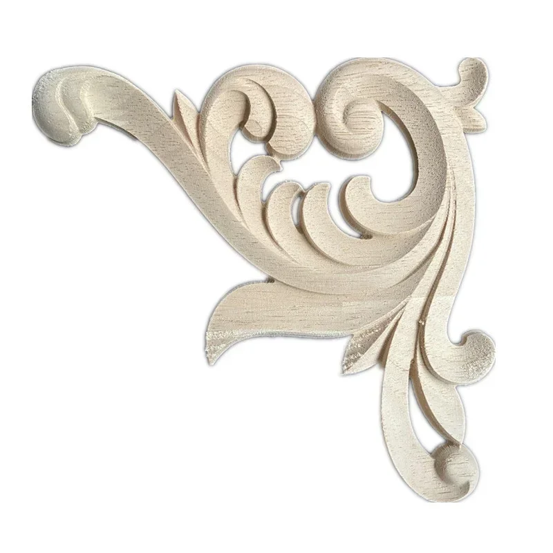 15cm Wood Carved Corner Onlay Applique Frame Unpainted Frame Cupboard Cabinet Decal for Home Furniture Decoration