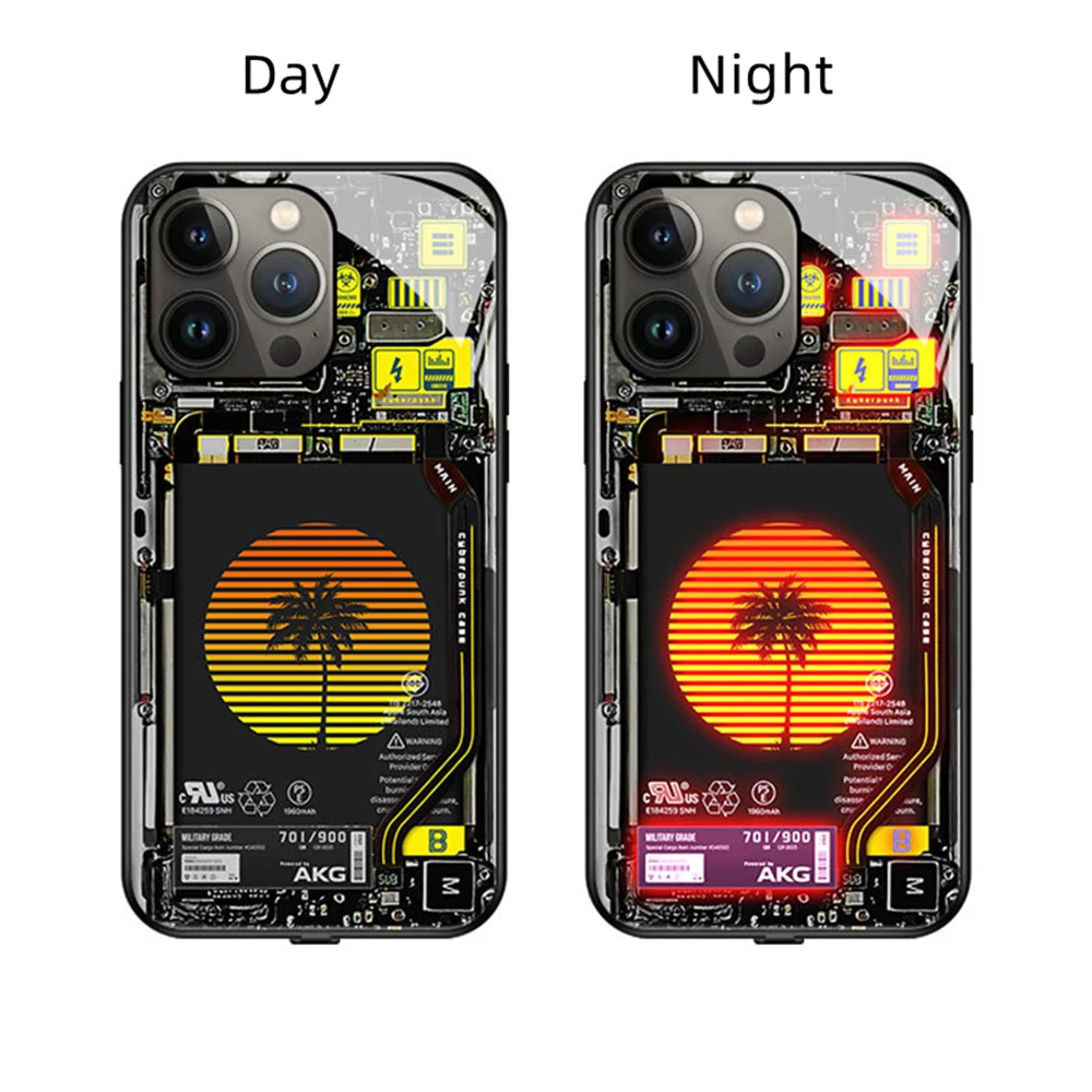 

Punk Coconut Tree Sound Control LED Flash Cases Luminous Cover For iPhone 16 15 14 13 12 11 Pro Max XS XR Plus