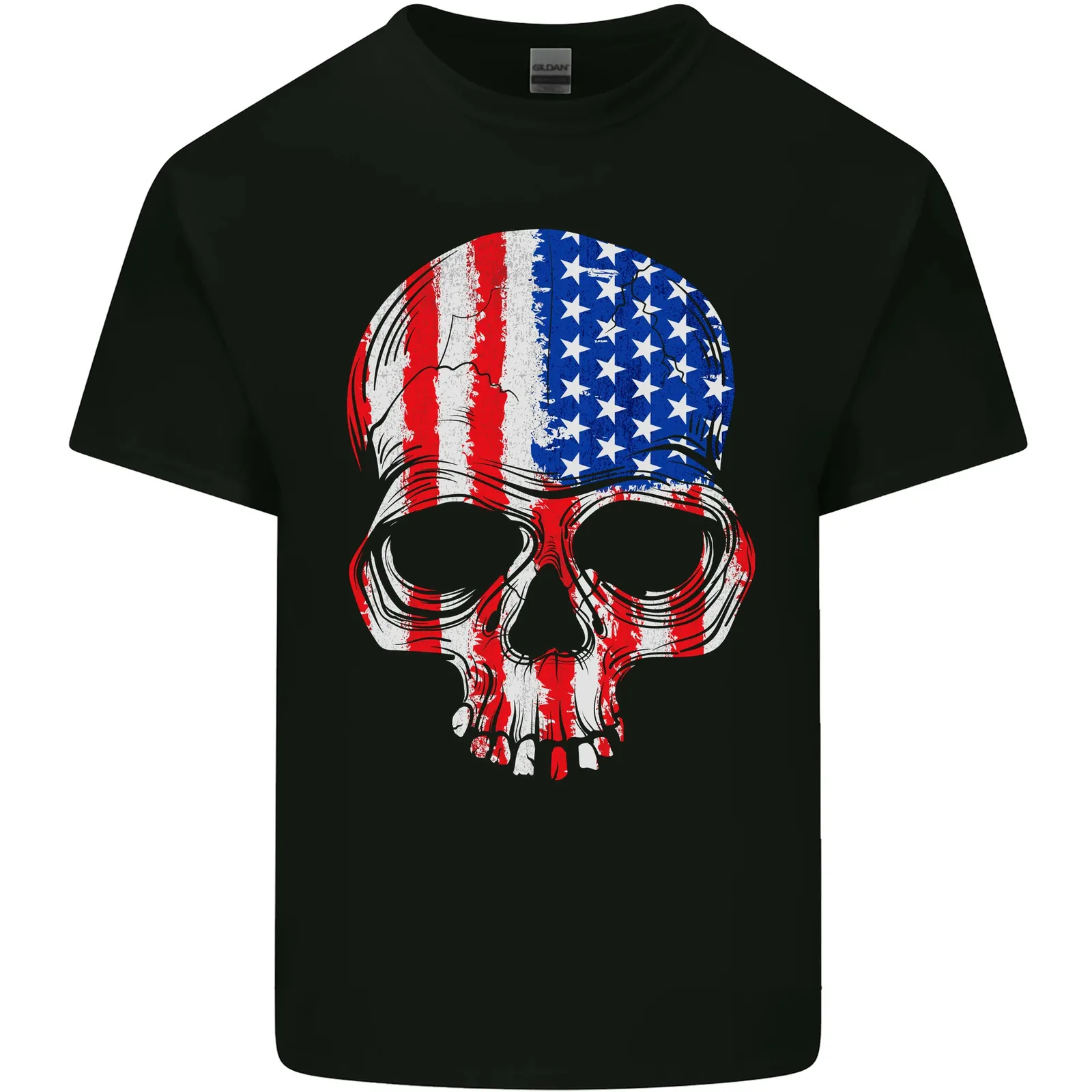 

USA Skull America Stars and Stripes Flag Biker Mens Cotton T-Shirt Tee Top