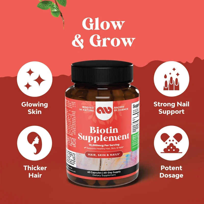 10000 mcg pure biotin - suitable for shiny and dense hair growth - obtains transparent skin and strong nails