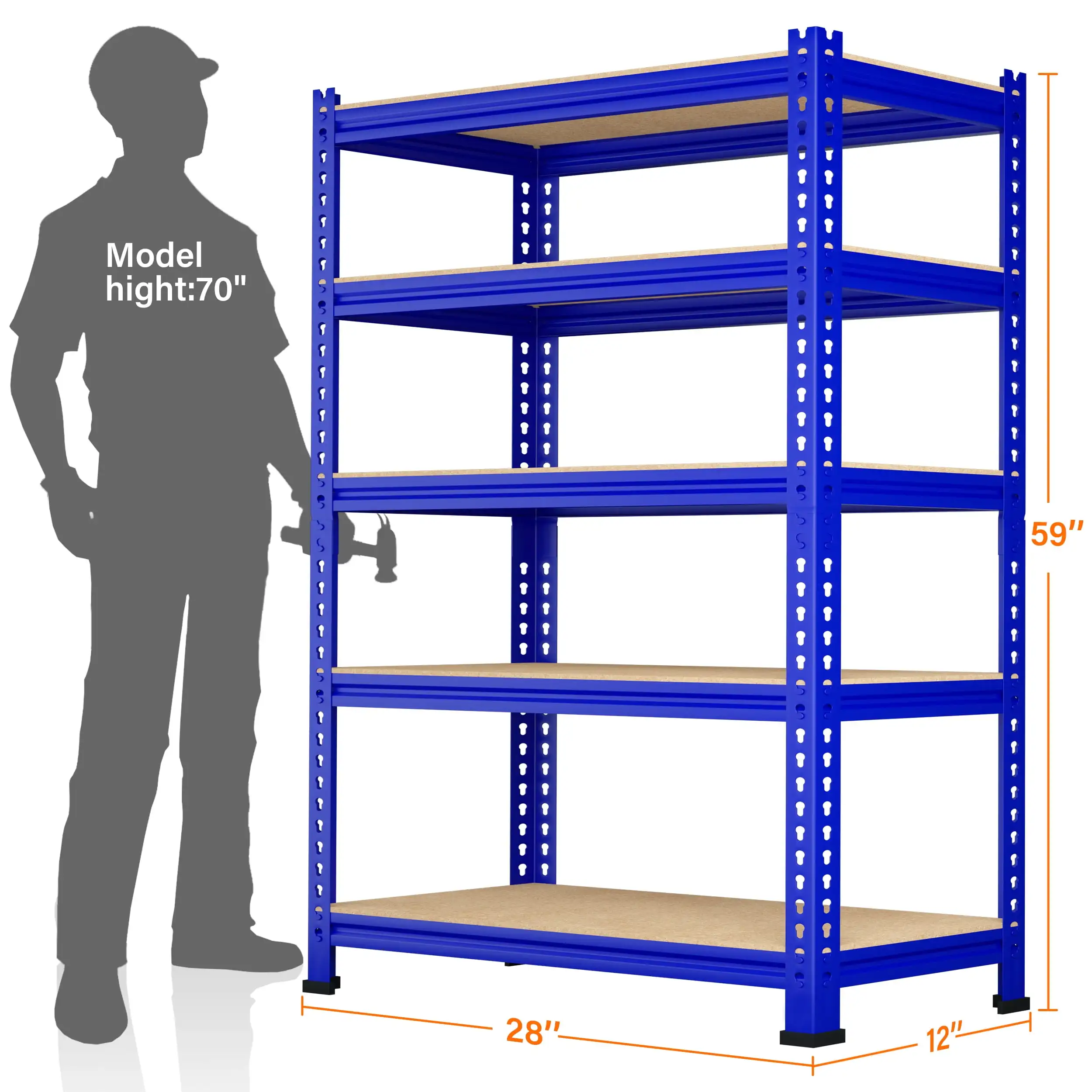 Lagerregale, 5 Reifen, Metall, Garagenregal, robust, verstellbar, für 1325 lbs, 28 Zoll B x 12 Zoll T x 59 Zoll H