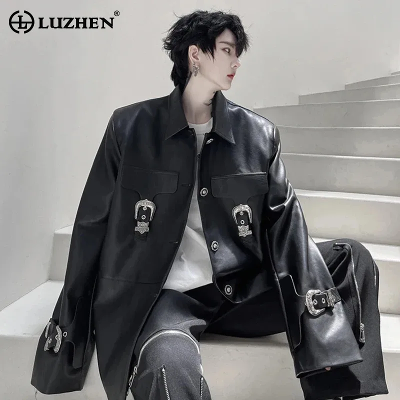 LUZHEN Belt Decorate Patchwork Design Fashion Leather Jackets Original Elegance Luxury Men's Personality Trendy Clothes LZ6245