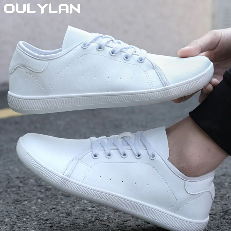 Oulylan Wide Toe Shoes Non Slip Breathable Leather Surface Outdoor Barefoot Shoes Comfortable Casual Sports Sneakers for Men