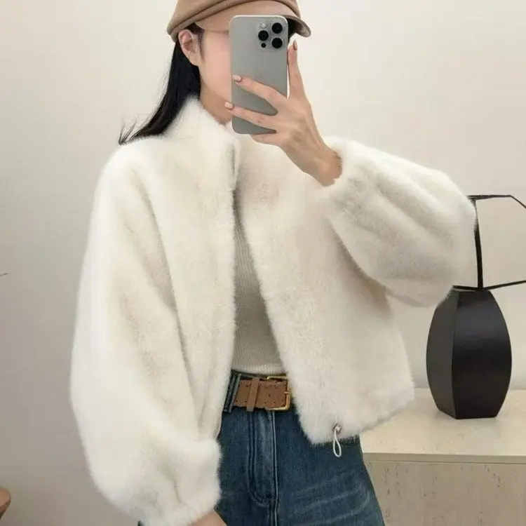 

Spring 2026 New Sle ort Fur Coat Casual Faion Ladies' Coat Thiened Polyester Fiber Inner Material Stand Collar