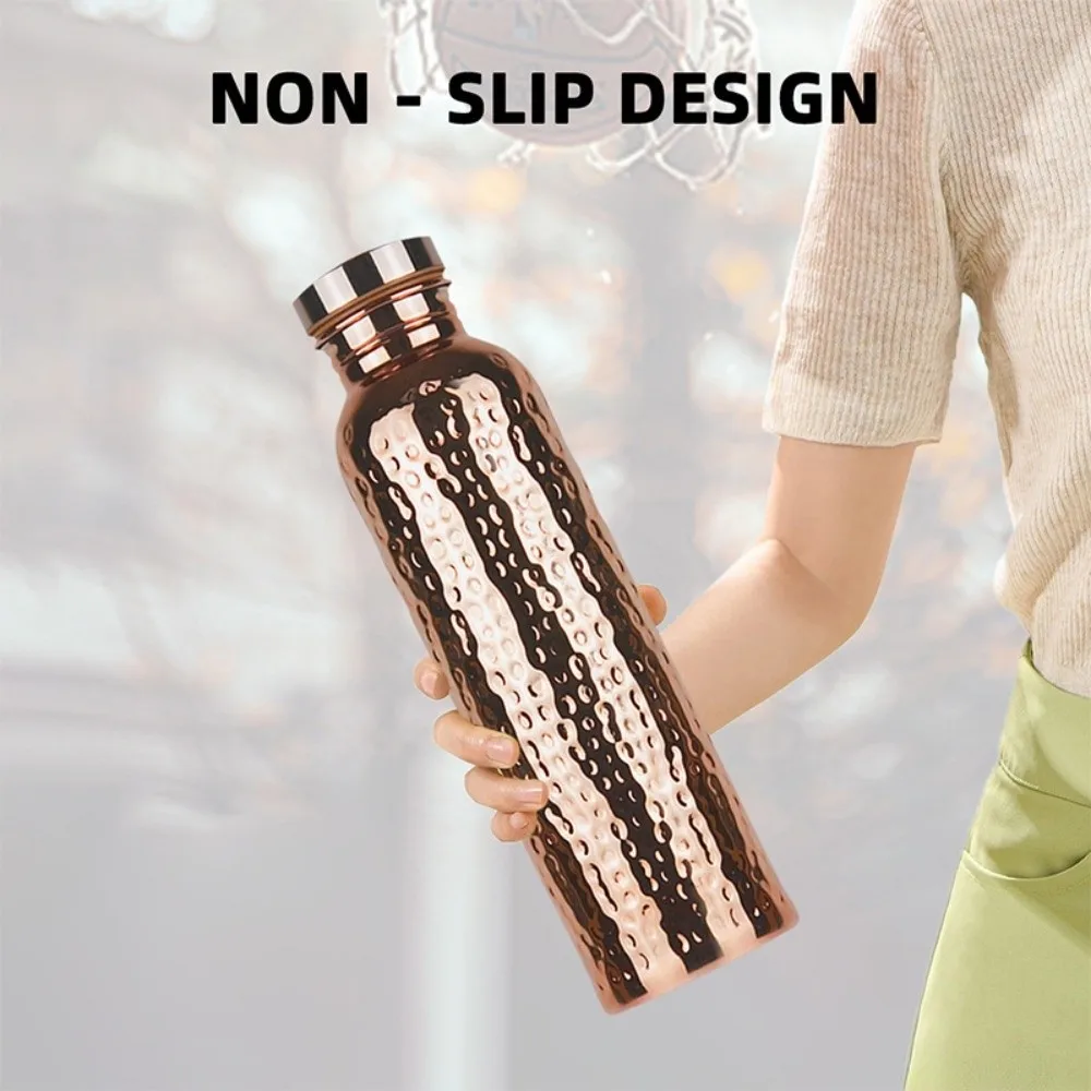 800ML Electroplated Copper Water Bottle Leakproof 304 Stainless Steel Drinking cup Anti-Slip Grip Portable Hammer Pattern Bottle