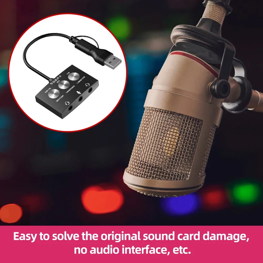 

USB Audio Adapter with 3.5mm AUX Mic Jack USB Sound Card Adapter Multifunctional Mobile Live Game Karaoke Listening Song