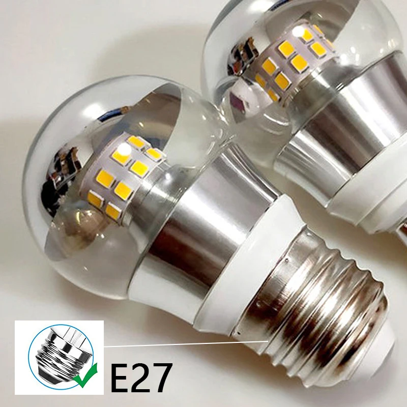LED Mirror Bulb E27 5W Semi-Silver Filament For Wall Lamps Table Lamps Chandeliers Indoor Lighting—Warm White Bulb