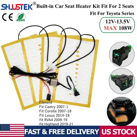 Kit riscaldatore per seggiolino auto 12V adatto a 2 posti per Toyota Camry Carola con cuscinetti riscaldanti in filo di lega da 25 W e interruttore di comando doppio dedicato