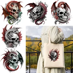 6-Pcs Dragon Skull Themed Iron-On Transfer Stickers,Vinyl Heat Transfer Patches for DIY Garments Backpack Heat Transfer Film