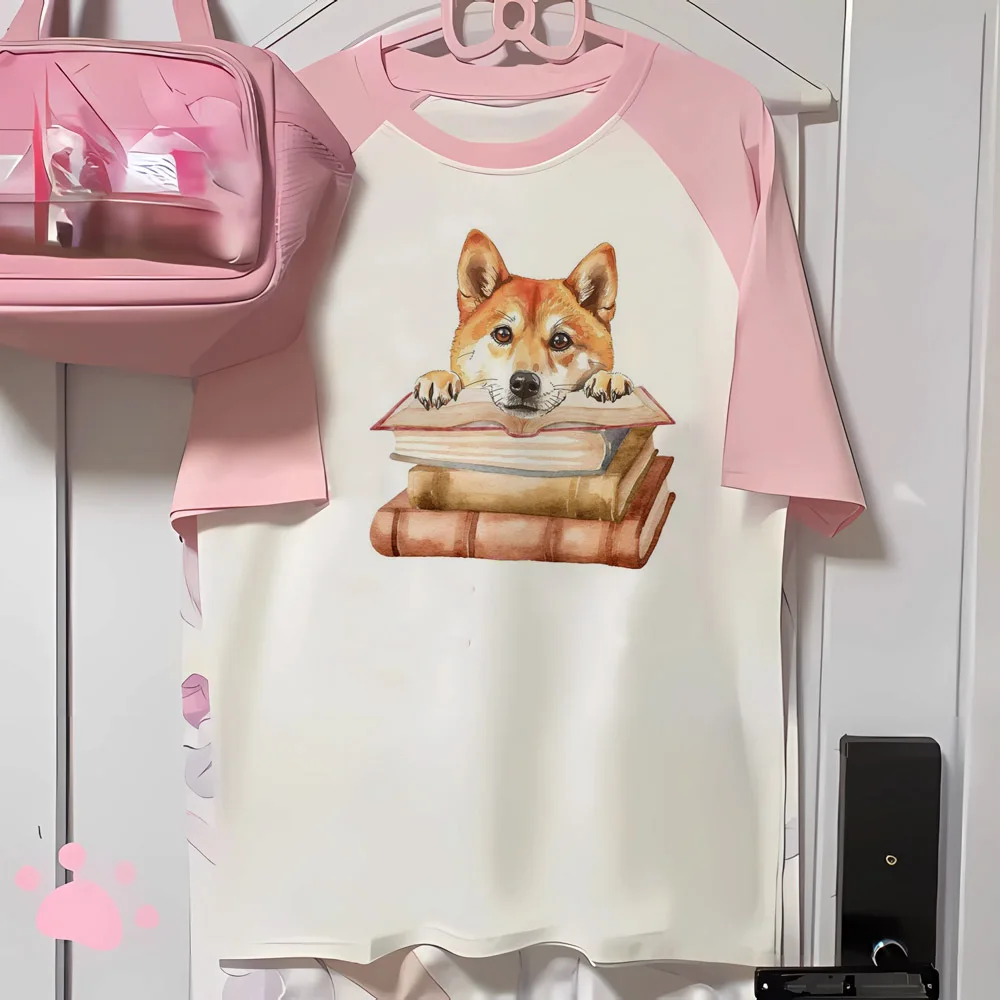 Shiba Inu tshirt women modern style crew neck Tee girl Japanese clothing