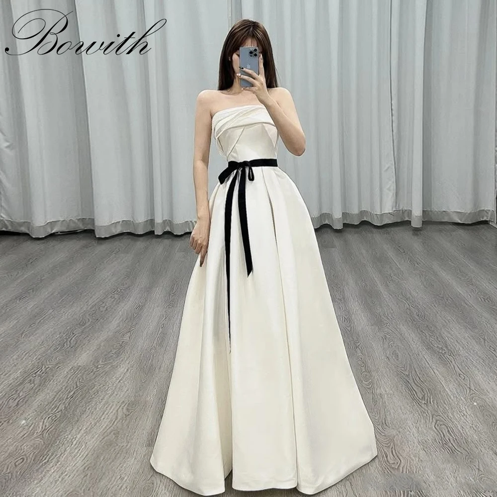 

Bowith Simple Korean Wedding Dresses Strapless A-Line Floor-Length Bridal Gown Customized Evening Party Dresses