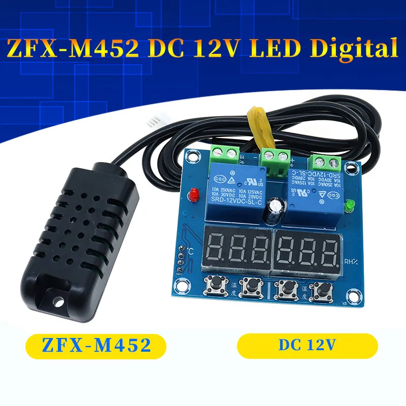 ZFX-M452 DC 12V LED Digital Thermostat Temperature Humidity Control Thermometer Hygrometer Controller Relay Module AM2301 Probe