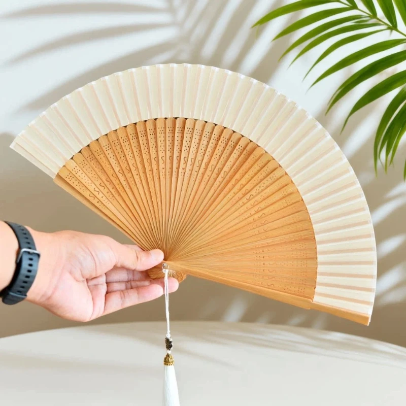 Plain Color Folding Fan Portable Summer Cooling Daily Fan for Women Hanfu Cheongsam Dance Performance Stage Lightweight Gift