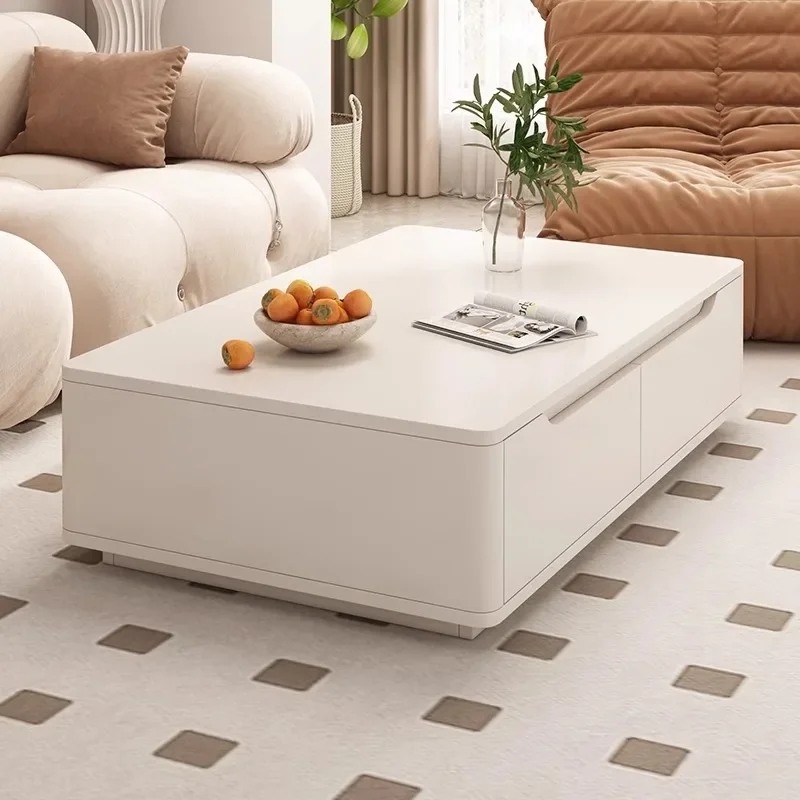 

Living room household small apartment table high-end square creative cream wind solid wood core coffee table